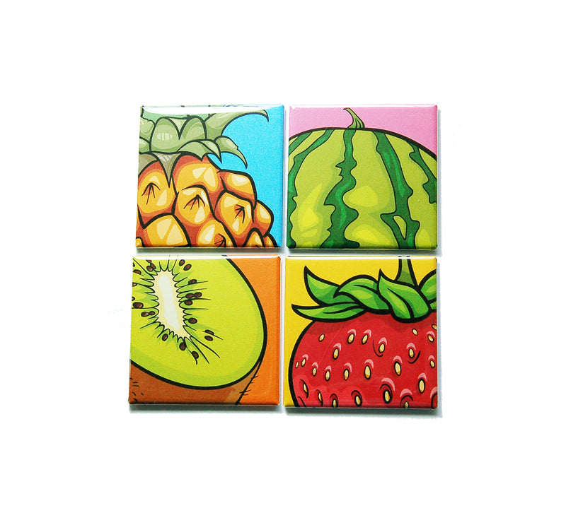 Pop Art Fruit Set of 4 Square Magnets - Kelly's Handmade