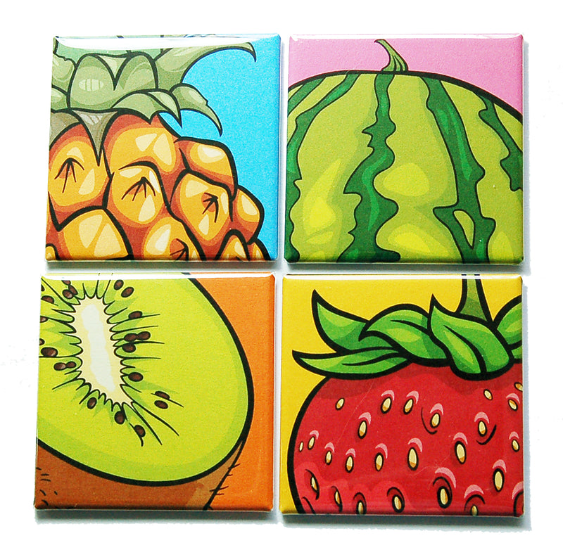 Pop Art Fruit Set of 4 Square Magnets - Kelly's Handmade