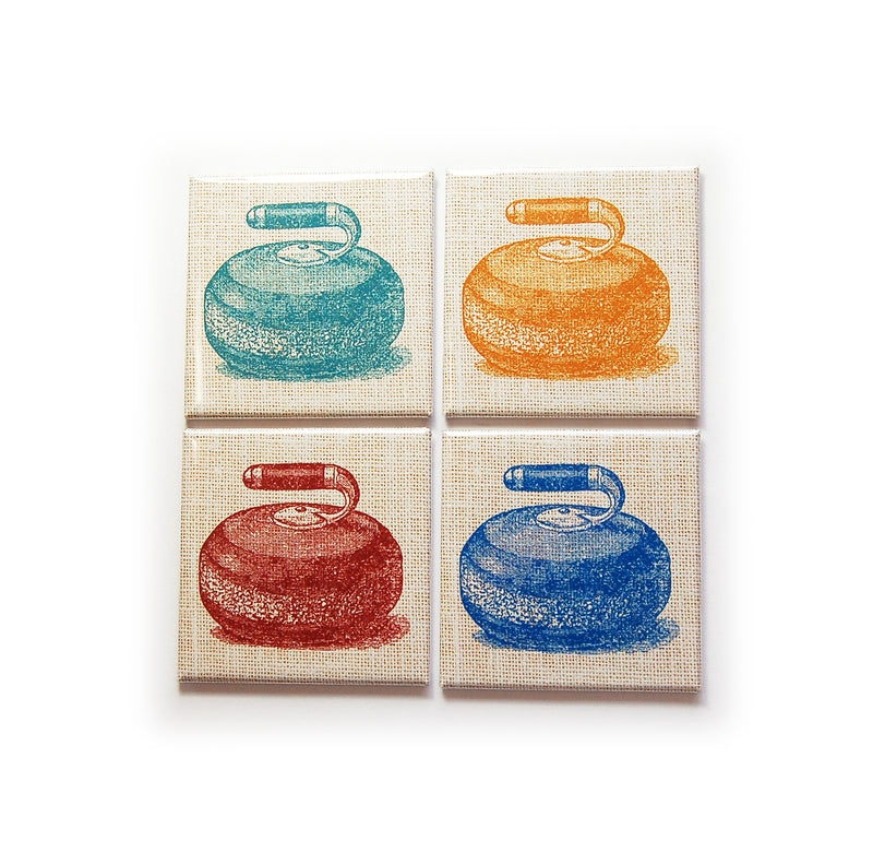 Curling Rocks Set of 4 Square Magnets - Kelly's Handmade