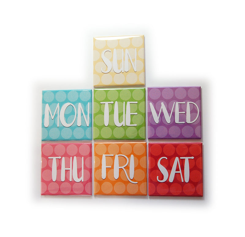 Day of the Week Square Magnets Polka Dots - Kelly's Handmade