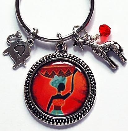 African Woman To Market Keychain - Kelly's Handmade