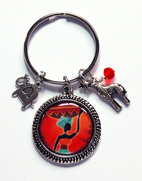 African Woman To Market Keychain - Kelly's Handmade