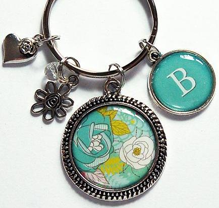 Flower Keychain in Seafoam Green & Yellow - Kelly's Handmade