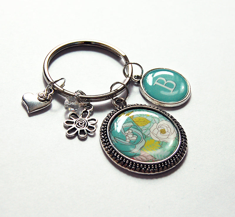 Flower Keychain in Seafoam Green & Yellow - Kelly's Handmade