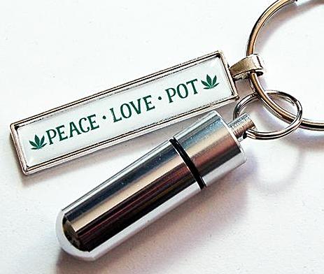 Peace Love Pot Keychain with Pill Container - Kelly's Handmade