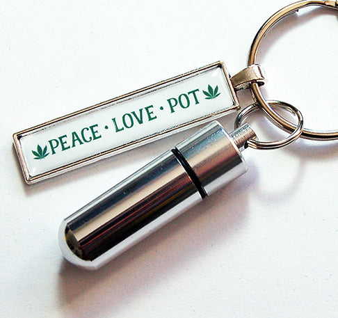 Peace Love Pot Keychain with Pill Container - Kelly's Handmade
