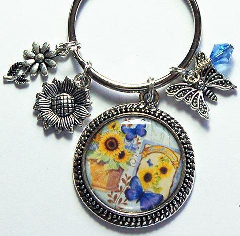 Butterfly & Sunflower Keychain - Kelly's Handmade