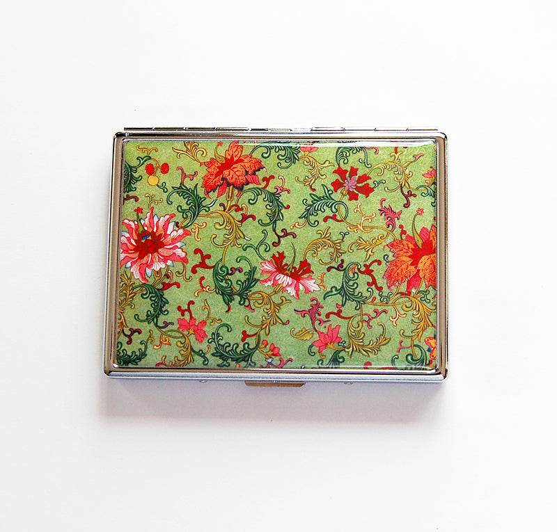 Venetian Floral Slim Cigarette Case in Green - Kelly's Handmade