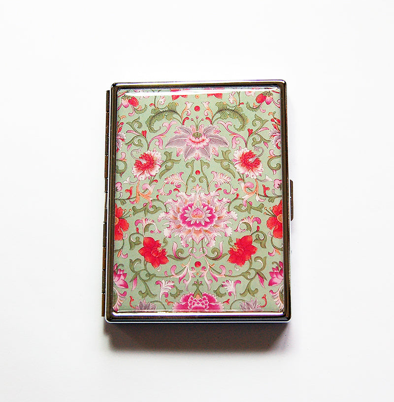 Floral Mosaic Slim Cigarette Case in Green & Pink - Kelly's Handmade