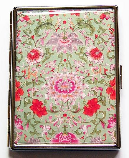 Floral Mosaic Slim Cigarette Case in Green & Pink - Kelly's Handmade