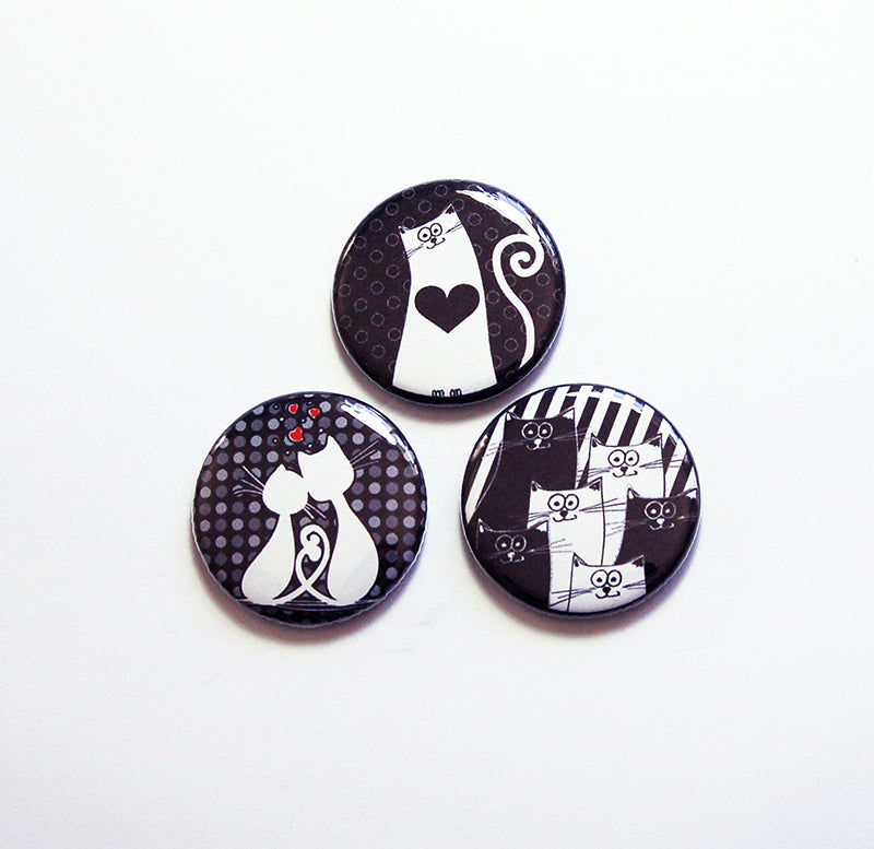 Cats Magnet Trio in Black & White - Kelly's Handmade