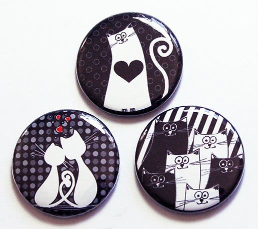 Cats Magnet Trio in Black & White - Kelly's Handmade