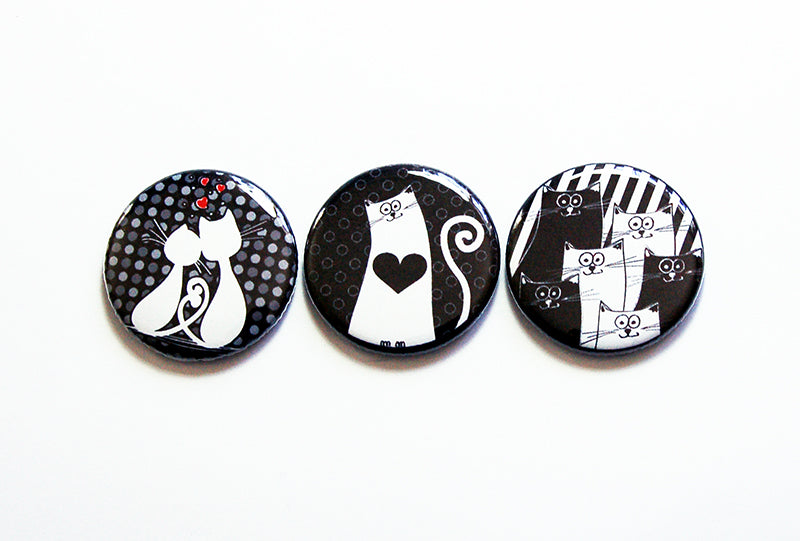 Cats Magnet Trio in Black & White - Kelly's Handmade