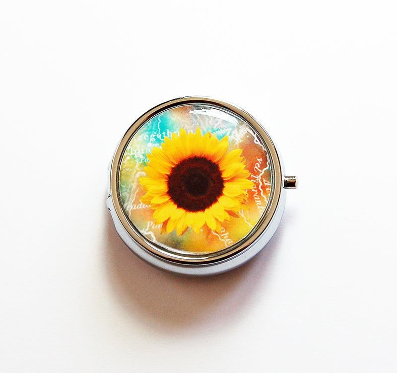 Sunflower Round Pill Case - Kelly's Handmade