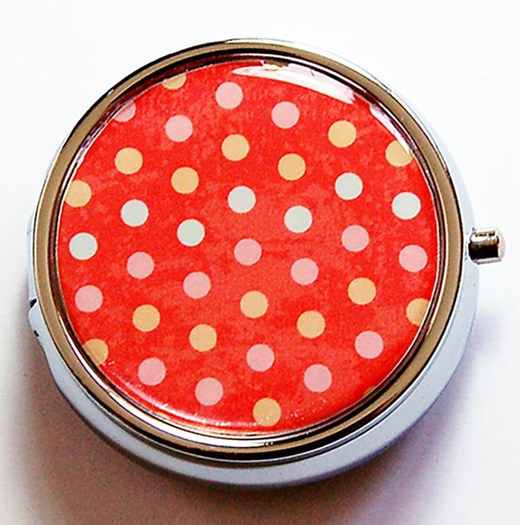Orange Polka Dot Round Pill Case - Kelly's Handmade