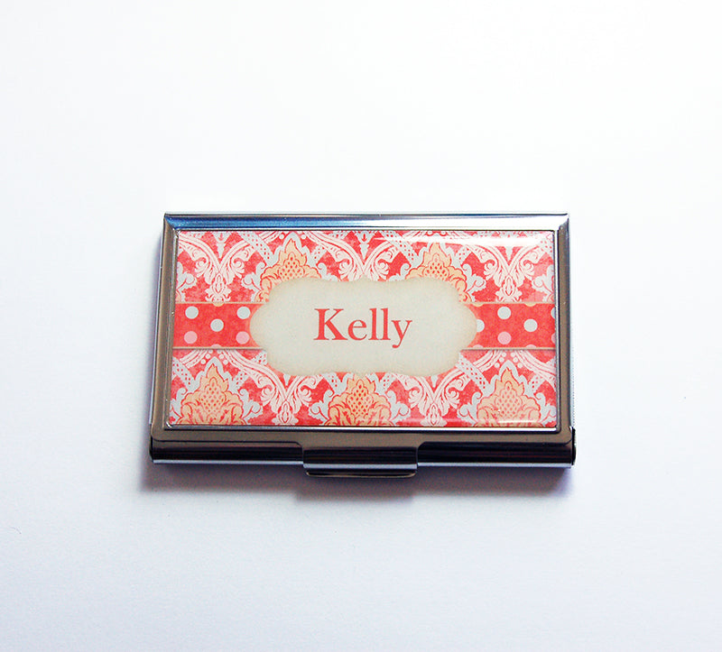 Paisley & Polka Dot Business Card Case in Orange - Kelly's Handmade