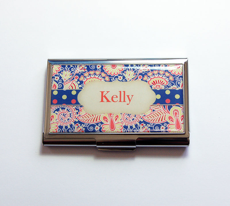 Paisley & Polka Dot Business Card Case in Navy Blue - Kelly's Handmade