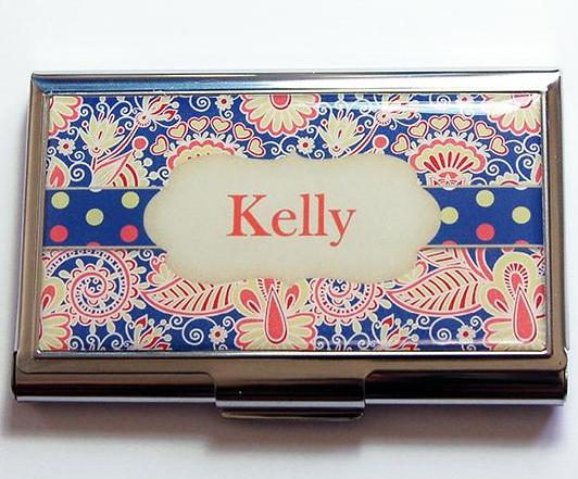 Paisley & Polka Dot Business Card Case in Navy Blue - Kelly's Handmade