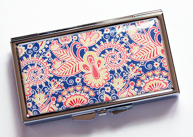 Paisley 7 Day Pill Case on Blue, Red & Yellow - Kelly's Handmade