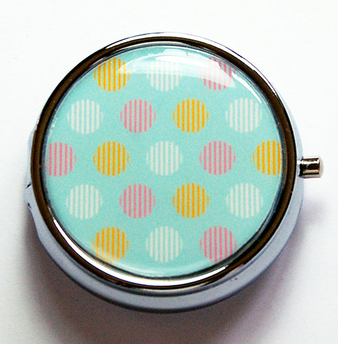 Polka Dot Round Pill Case in Turquoise Blue, Pink & Yellow - Kelly's Handmade