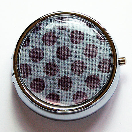 Polka Dot Round Pill Case in Blue & Grey - Kelly's Handmade