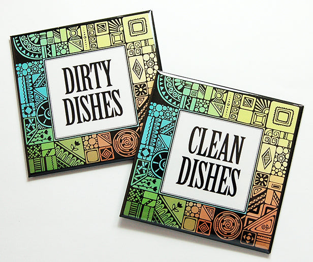 Art Deco Clean & Dirty Dishwasher Magnets - Kelly's Handmade
