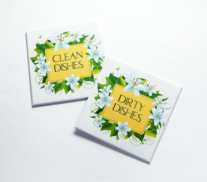 Floral Clean & Dirty Dishwasher Magnets in Yellow & Green - Kelly's Handmade