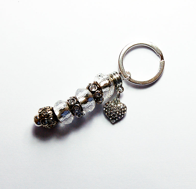 Bead Keychain with Rhinestone Heart - Kelly's Handmade