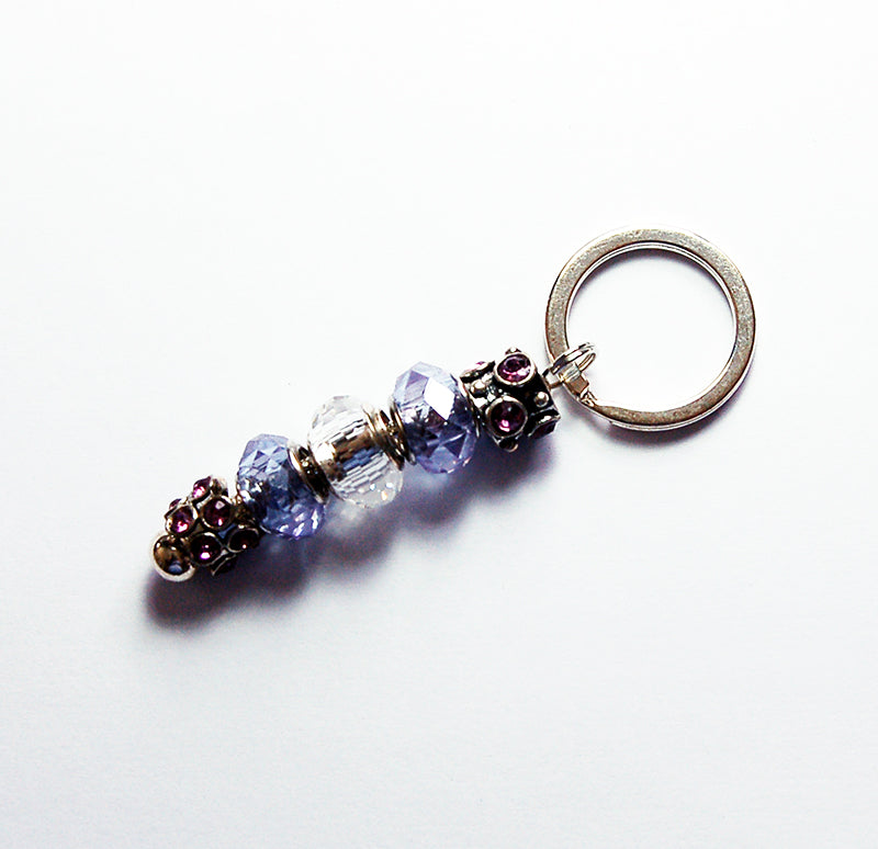 Bead Keychain in Purple & Silver - Kelly's Handmade