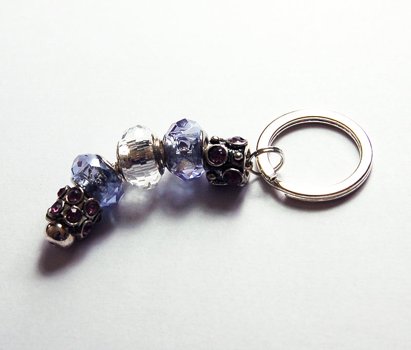 Bead Keychain in Purple & Silver - Kelly's Handmade