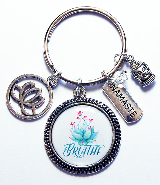 Breathe Lotus Flower Keychain - Kelly's Handmade