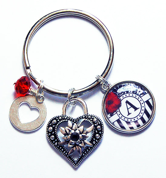 Heart Flower Keychain in Black White Red - Kelly's Handmade