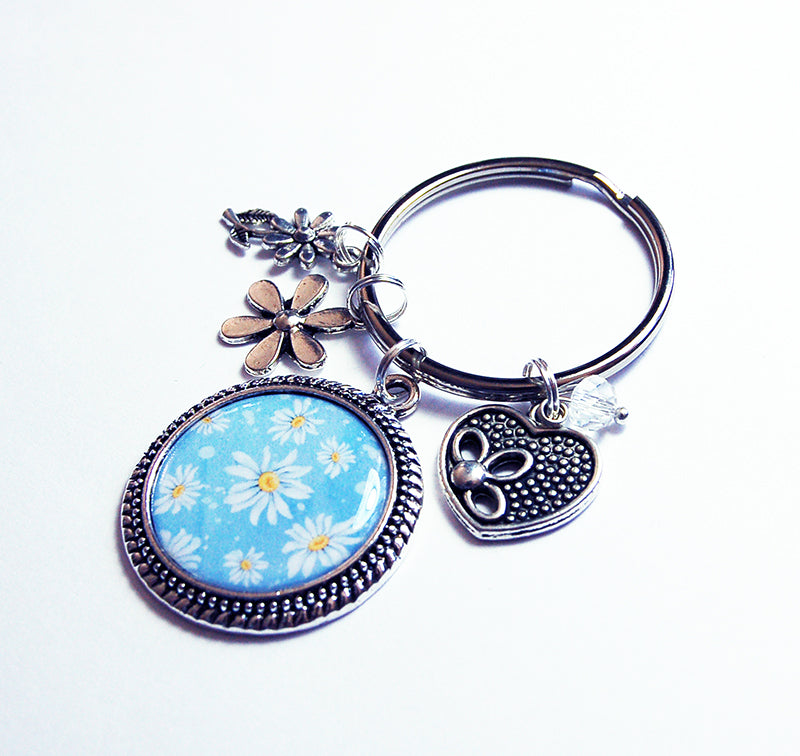 Daisy Keychain in Blue - Kelly's Handmade