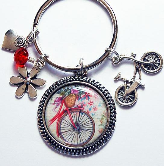 Bicycle & Flowers Keychain - Kelly's Handmade