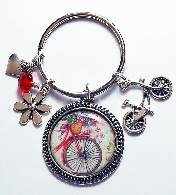 Bicycle & Flowers Keychain - Kelly's Handmade