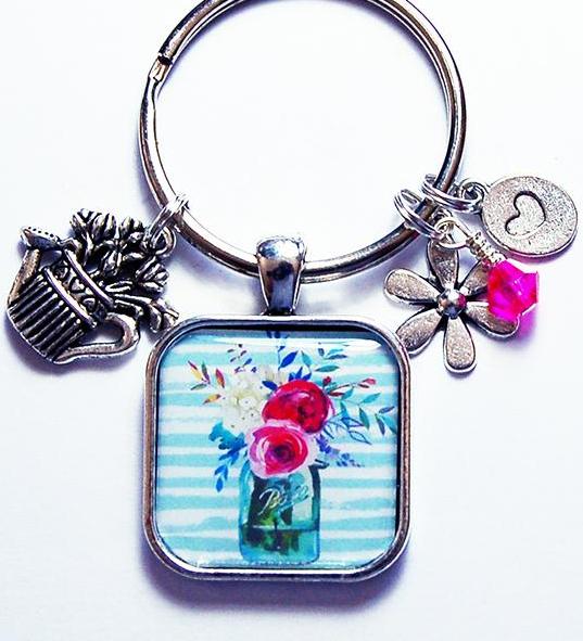 Summer Flowers Keychain in Blue & Pink - Kelly's Handmade