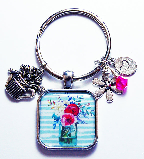 Summer Flowers Keychain in Blue & Pink - Kelly's Handmade