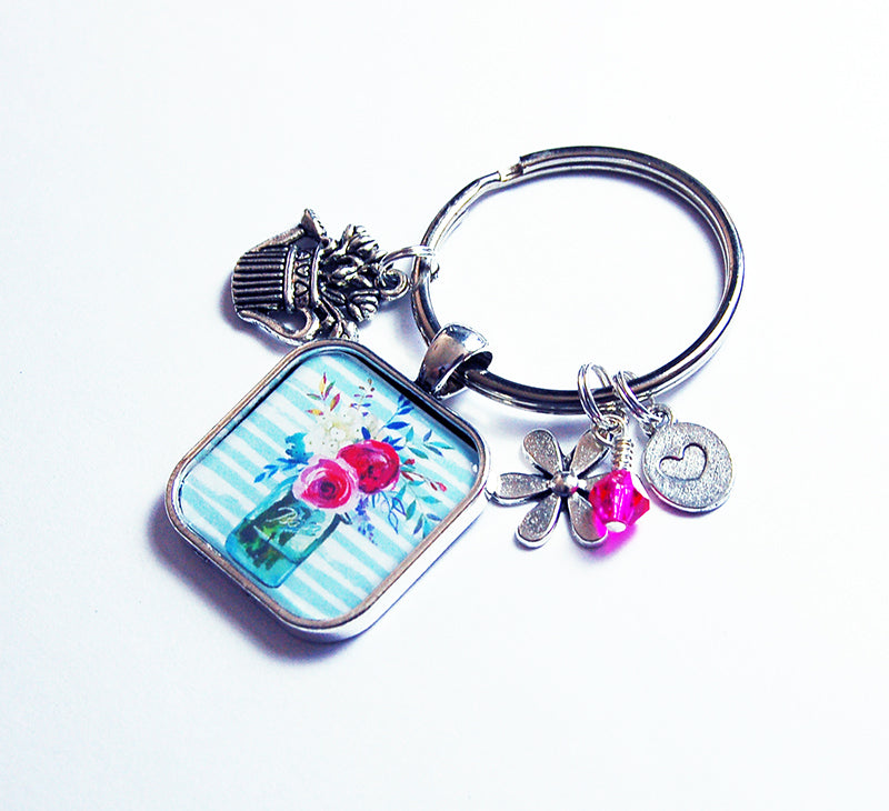 Summer Flowers Keychain in Blue & Pink - Kelly's Handmade