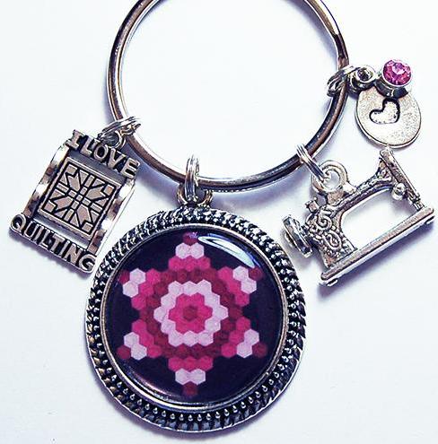 Quilting Keychain in Pink & Black - Kelly's Handmade
