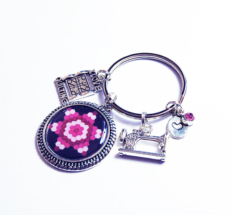 Quilting Keychain in Pink & Black - Kelly's Handmade