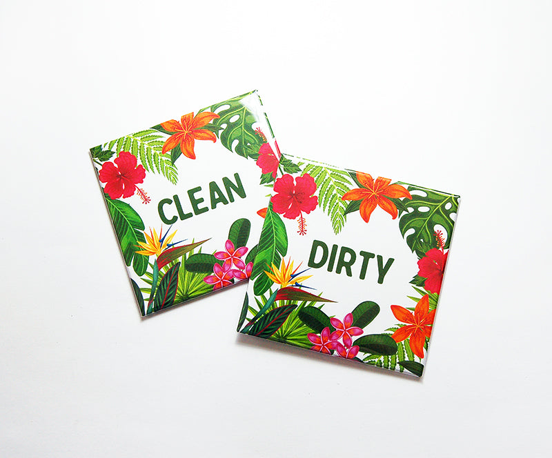 Tropical Flowers Clean & Dirty Dishwasher Magnets - Kelly's Handmade