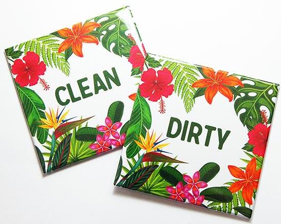 Tropical Flowers Clean & Dirty Dishwasher Magnets - Kelly's Handmade