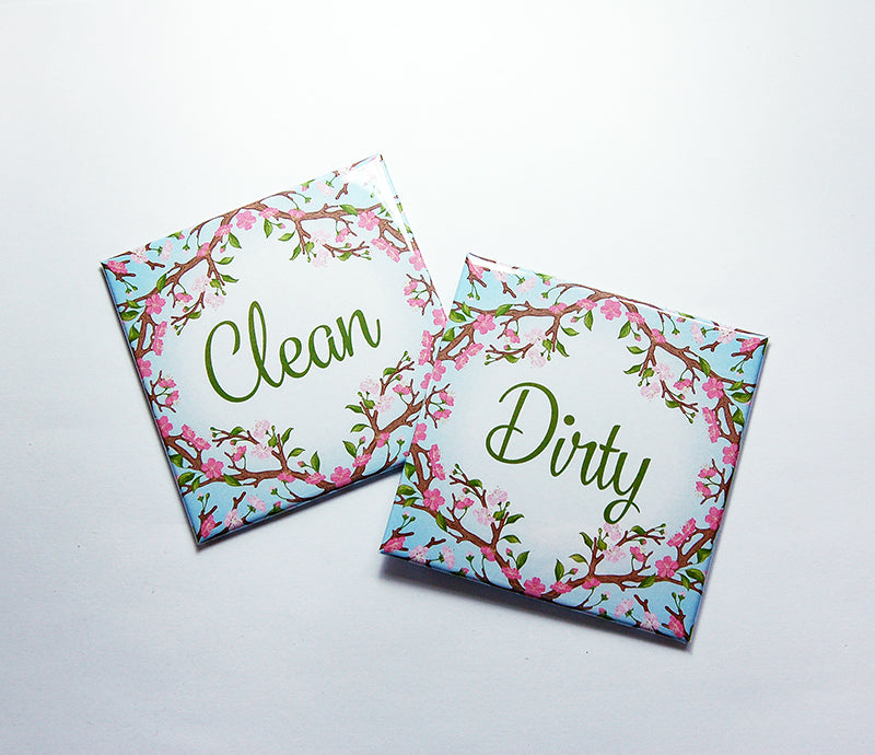 Floral Clean & Dirty Dishwasher Magnets in Pink & Blue - Kelly's Handmade
