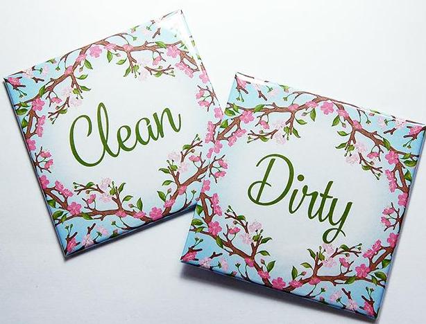 Floral Clean & Dirty Dishwasher Magnets in Pink & Blue - Kelly's Handmade