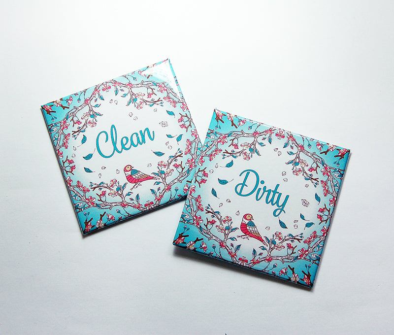 Cherry Blossoms Clean & Dirty Dishwasher Magnets in Pink & Blue - Kelly's Handmade