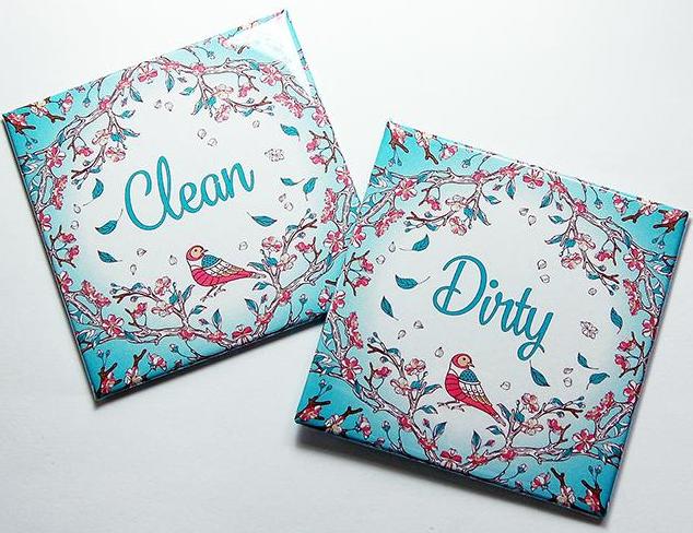 Cherry Blossoms Clean & Dirty Dishwasher Magnets in Pink & Blue - Kelly's Handmade