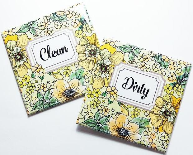 Floral Clean & Dirty Dishwasher Magnets in Yellow & Green - Kelly's Handmade
