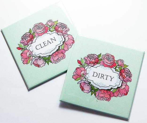 Roses Clean & Dirty Dishwasher Magnets in Pink & Green - Kelly's Handmade