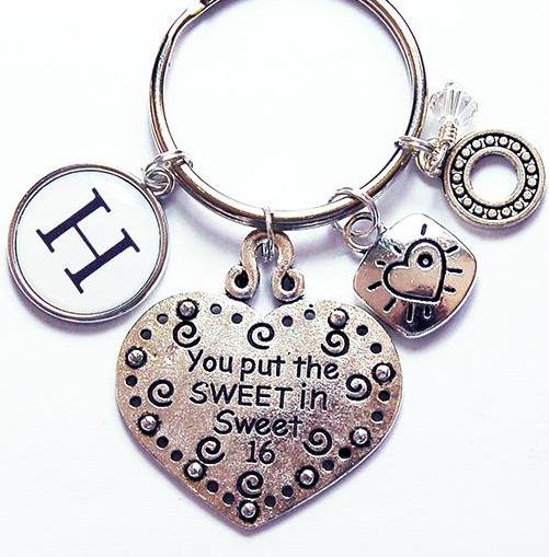 Sweet Sixteen Heart Monogram Keychain - Kelly's Handmade