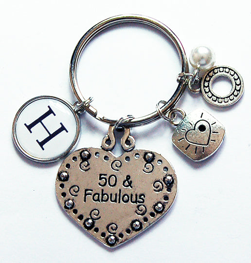 50 & Fabulous Heart Monogram Keychain - Kelly's Handmade